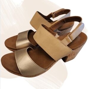 Rockport Vivianne Cork Wedge Sandals Nude‎ Tan Gold Size 8 Comfort EUC